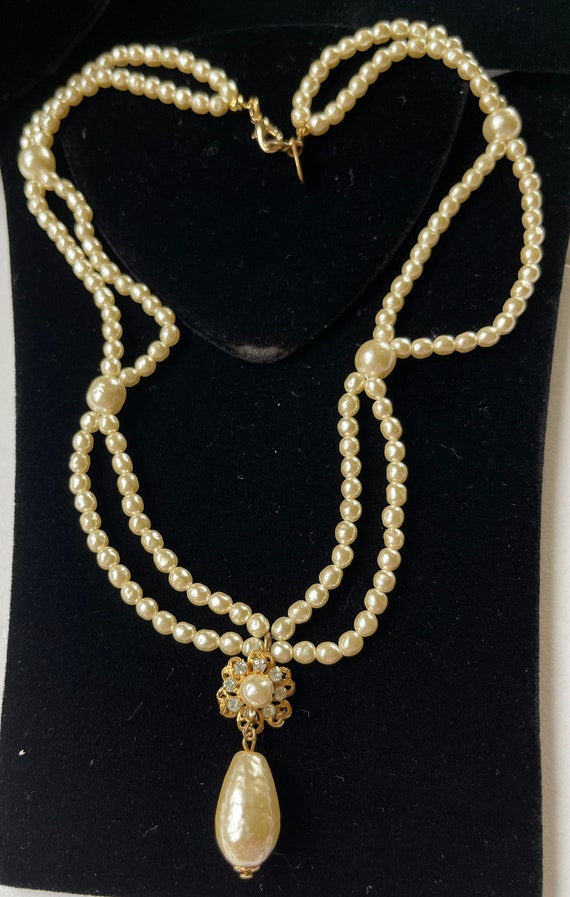 Miriam Haskell Vintage Necklace with Rhinestones & Faux Pearls