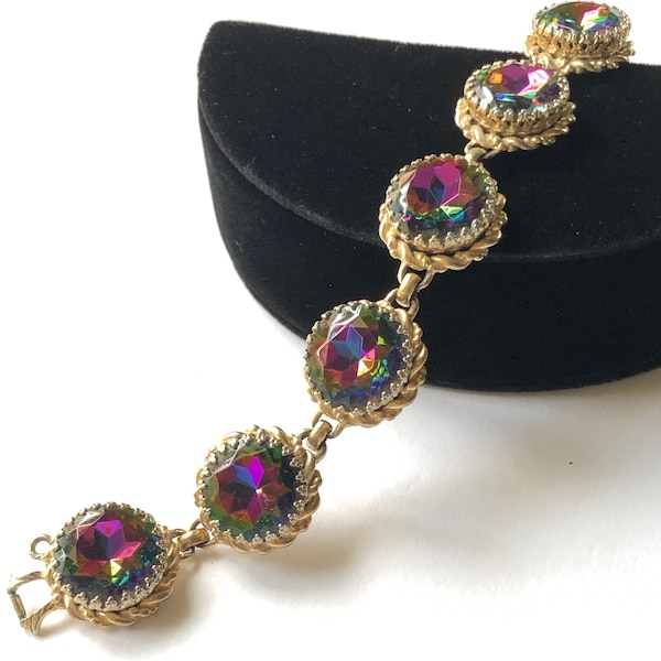 Vintage Schiaparelli Bracelet~ Watermelon Tourmaline/ Heliotrope/Gold Tone~ Signed