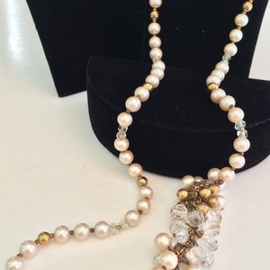 Alluring Vintage Miriam Haskell Swag Necklace~Pearls/Goldtone/Crystal Beads~Signed