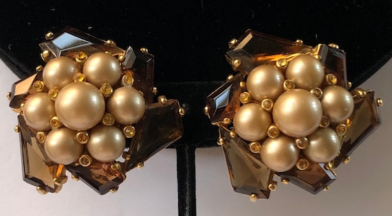 Vintage Schiaparelli Earrings~ Faux Pearls/rhinestones/gold