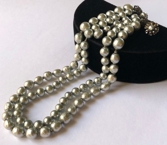 Vintage Miriam Haskell Silver Gray Baroque Pearl Necklace~ Double Strand~ Signed