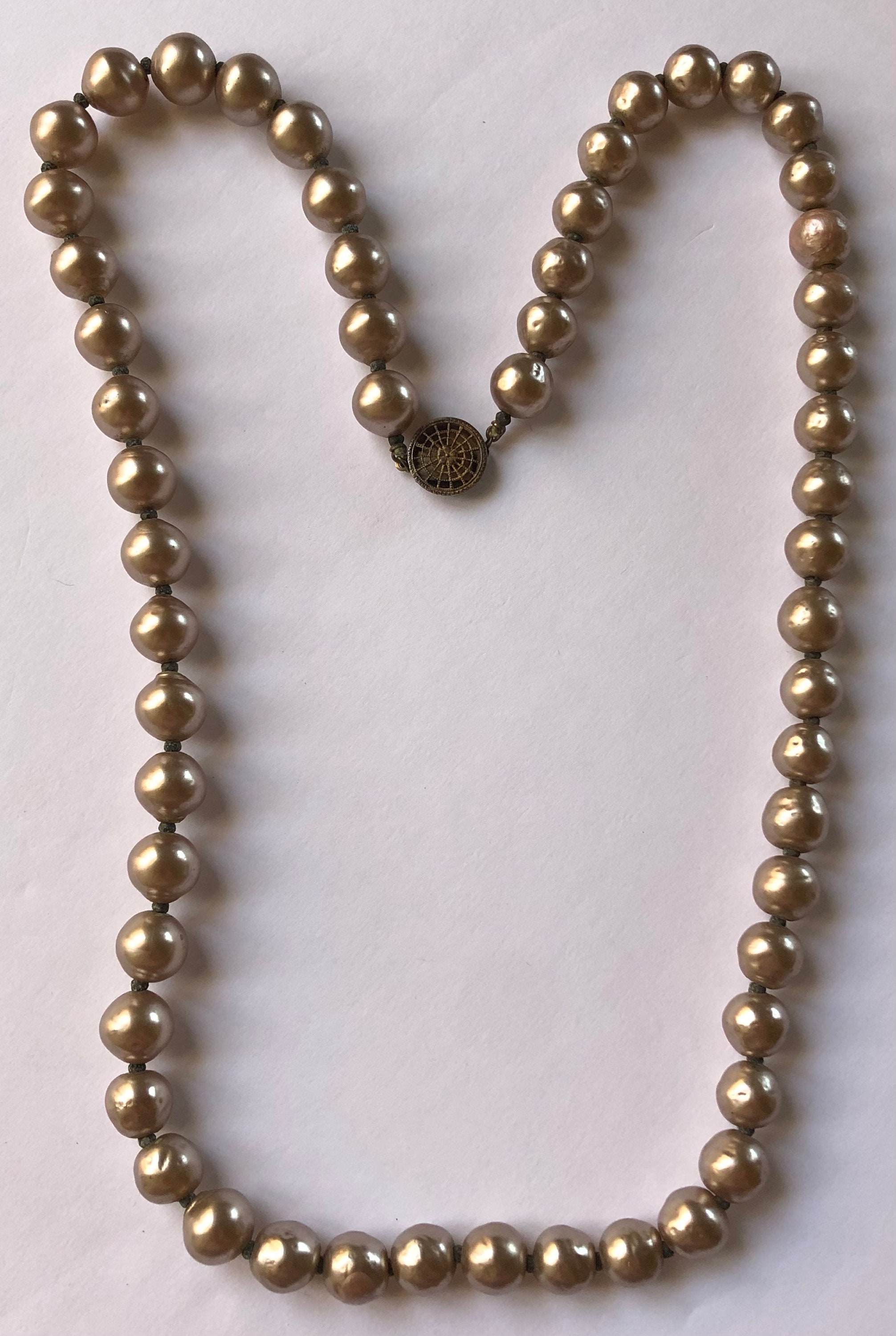 Vintage Miriam Haskell Necklace Bronze Baroque Pearls/gold Tone Signed ...