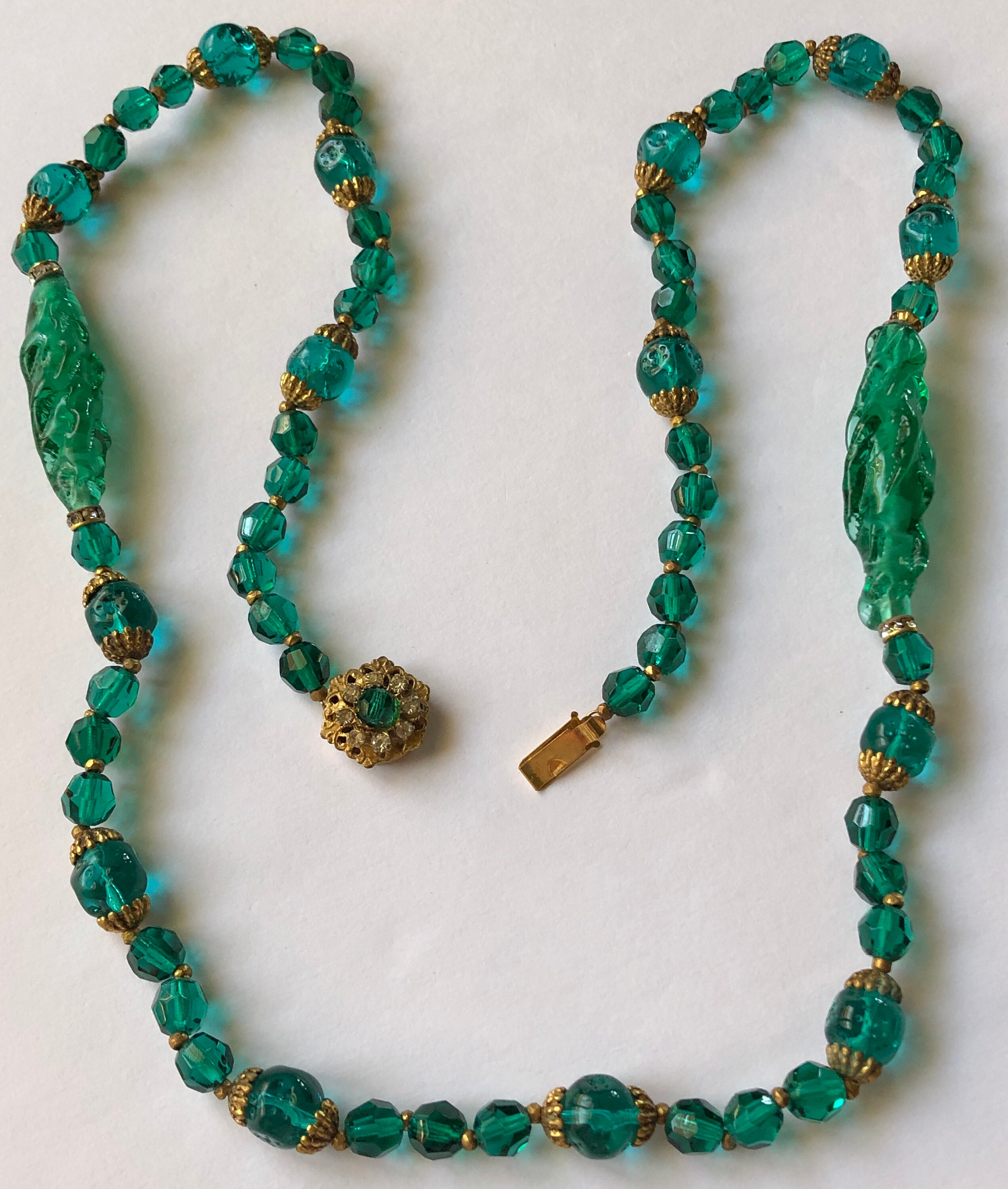 Vintage Miriam Haskell Necklace~ Bottle Green Glass Beads
