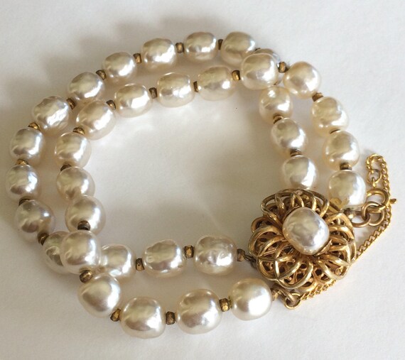 Lovely Vintage Miriam Haskell Double Strand Bracelet~baroque 
