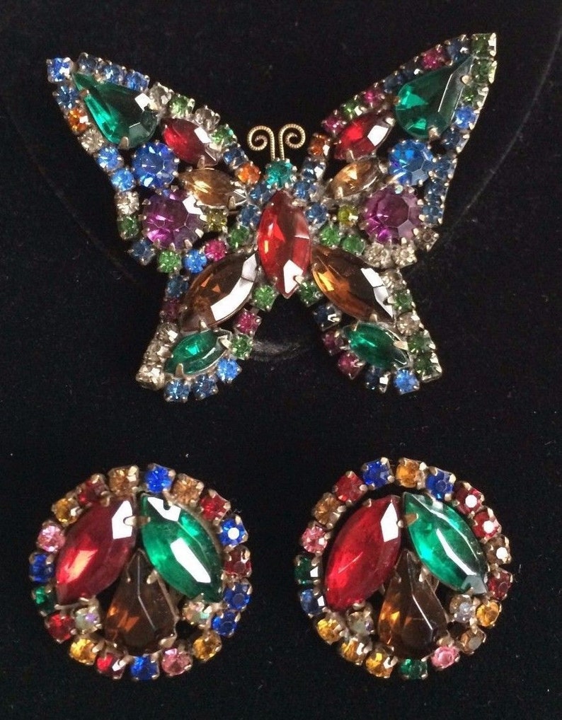 Vintage Weiss Butterfly Brooch Pin & Earrings Setmulticolor