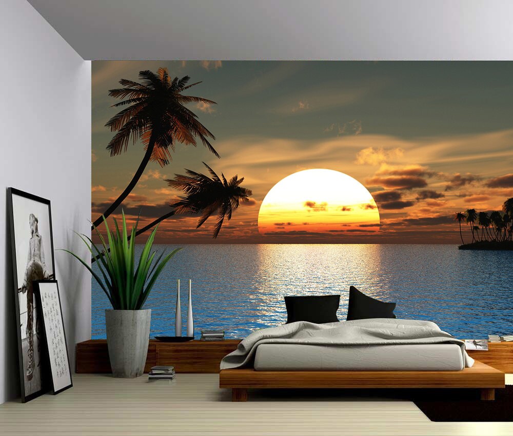 Palmera tropical Sunset Ocean gran Mural de la pared Etsy