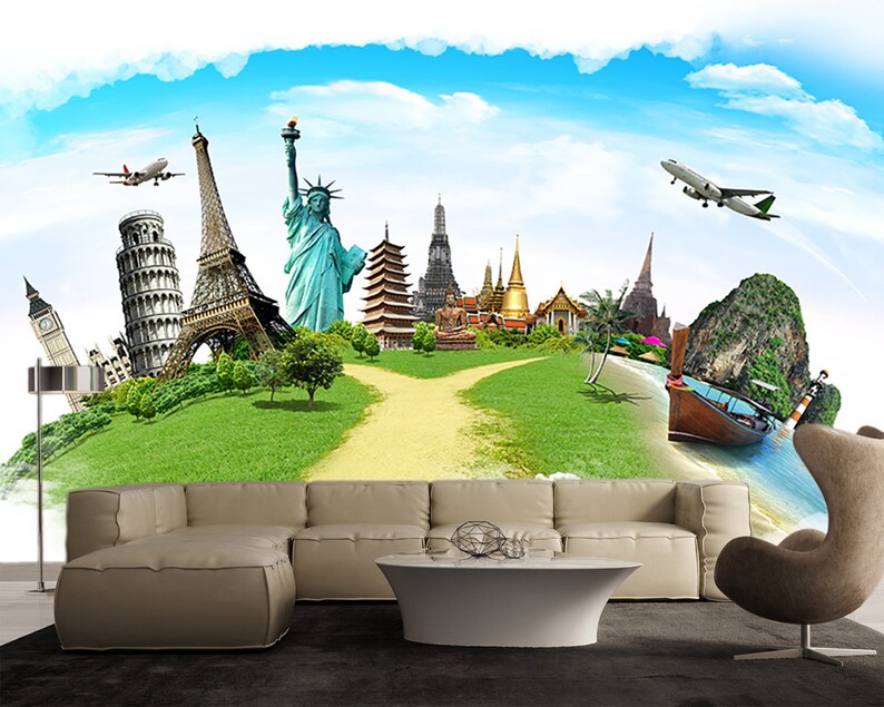 Travel World Map Large Wall Mural Selfadhesive Vinyl Etsy