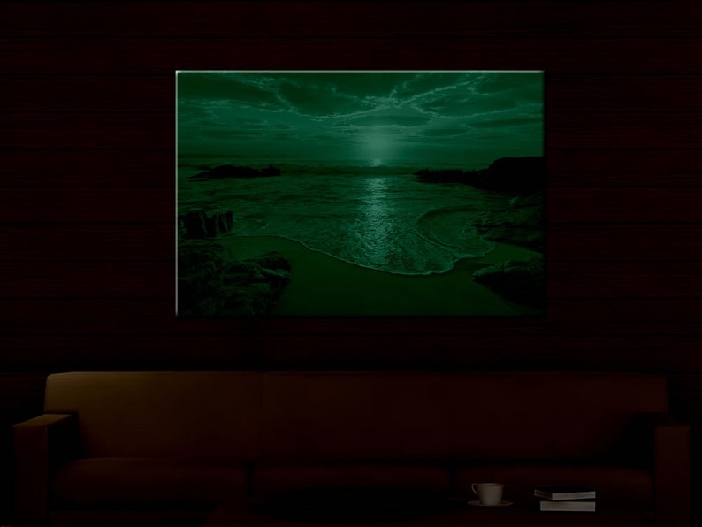 Glow in the Dark Canvas Wall Art Sunrise Sea Ocean Wave Etsy