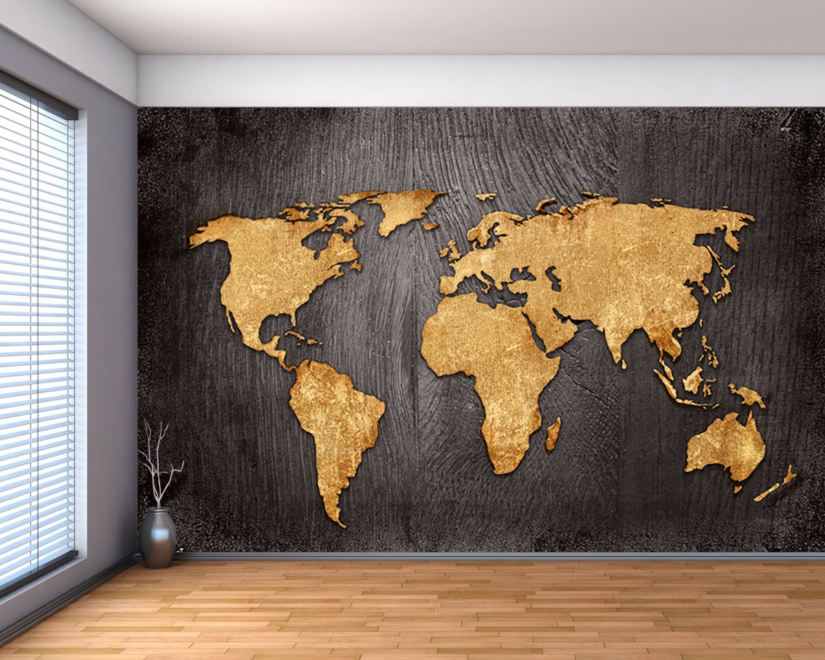 Wood Texture World Map Large Wall Mural Self Adhesive Vinyl Etsy