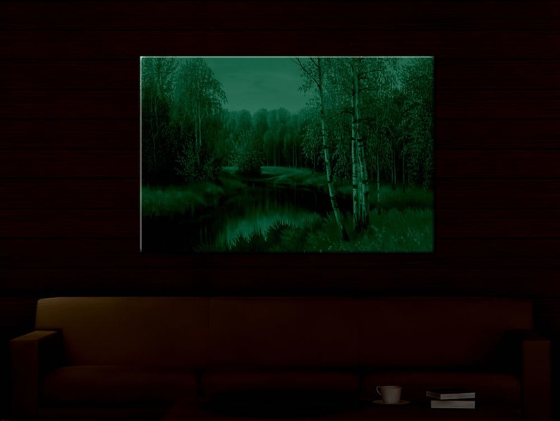 Glow in the Dark Canvas Wall Art Birch Tree River Bank Etsy