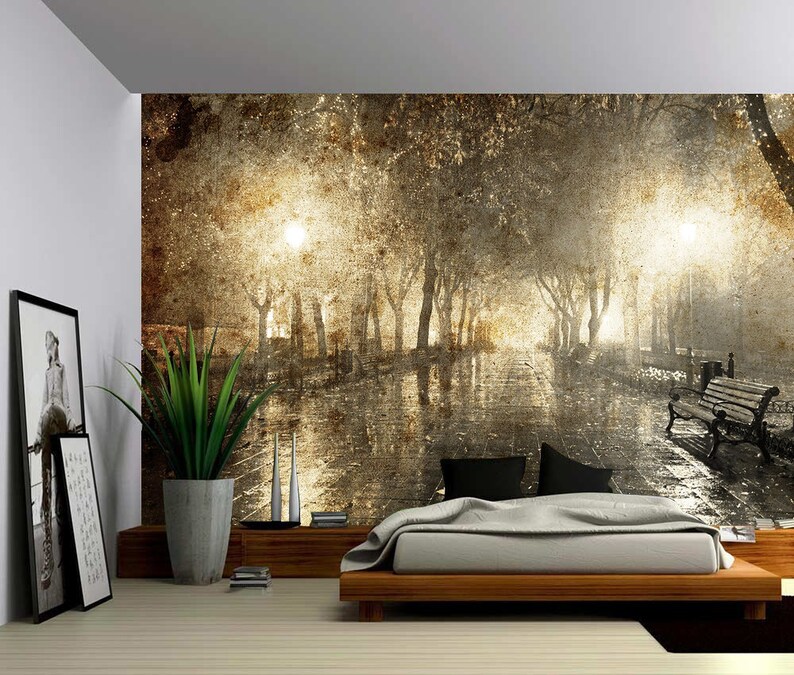 Night Cityscape Street Light Large Wall Mural Selfadhesive Etsy