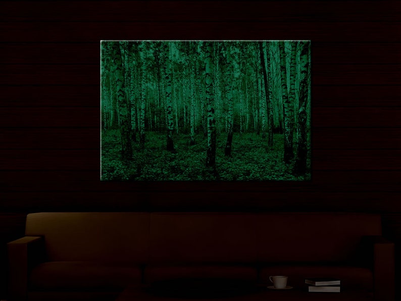 Glow in the Dark Canvas Wall Art Birch Tree Forest Art Print Etsy