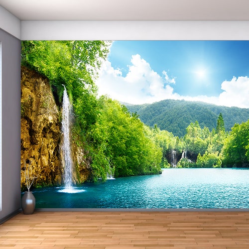 Mountain Tree Waterfall Lake Large Wall Mural Self-adhesive - Etsy