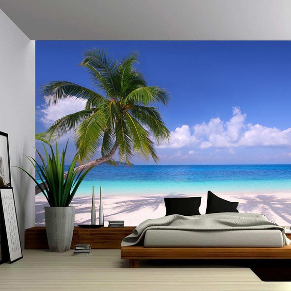 Palm Beach Summer Tropical Tree - Large Wall Mural, Self-adhesive Vinyl Wallpaper, Peel & Stick fabric wall decal