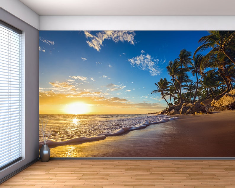 Tropical Sunrise Palm Beach Large Wall Mural Selfadhesive Etsy UK