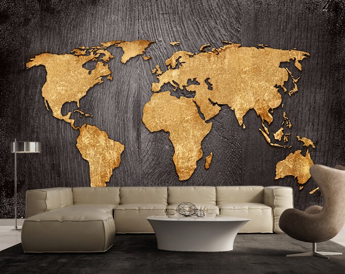 Wood Texture World Map - Large Wall Mural, Self-adhesive Vinyl ...