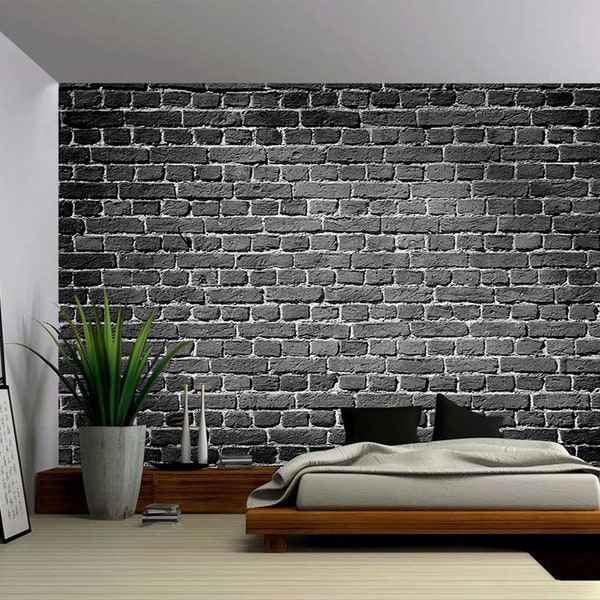 Old Dark Brick Wall Background - Large Wall Mural, Self-adhesive Vinyl Wallpaper, Peel & Stick fabric wall decal