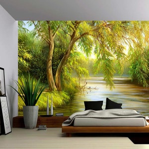 Trees inside a Swamp Wall Decal, Lake Wall Sticker, 3d Window View Nature  Wall Decal, Trees Wall Sticker, Forest Mural, Home Wall Decor