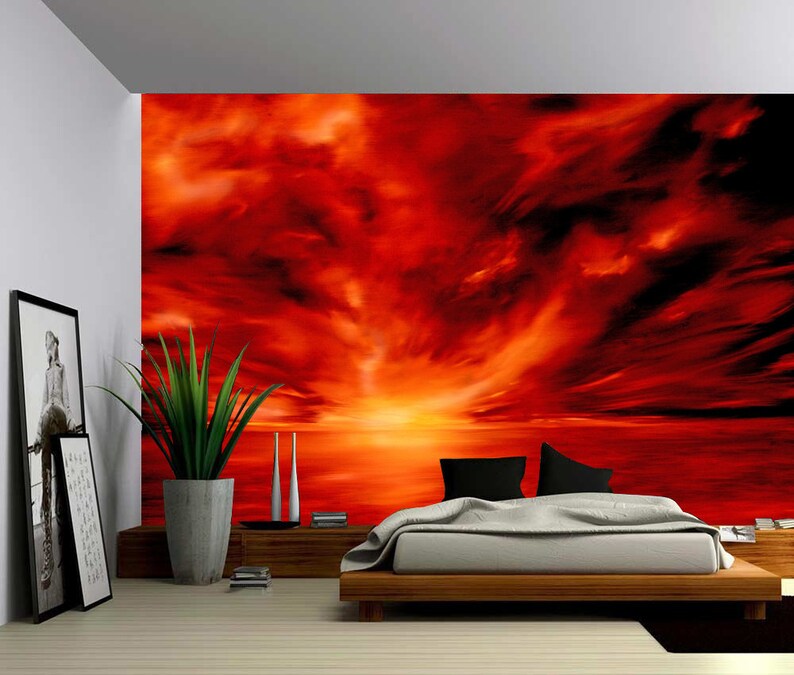 Warmth Red Abstract Large Wall Mural Selfadhesive Vinyl Etsy