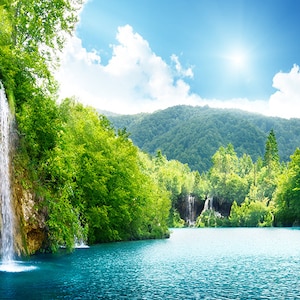 Mountain Tree Waterfall Lake Large Wall Mural, Self-adhesive Vinyl ...
