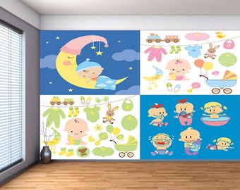 Nursery Wall Decals Baby Room - Large Wall Mural, Self-adhesive Wallpaper, Peel & Stick fabric wall decal