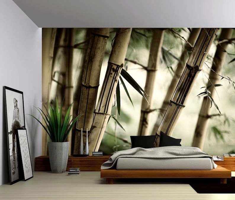 Bamboo Large Wall Mural, Self-adhesive Vinyl Wallpaper, Peel & Stick fabric wall decal image 1