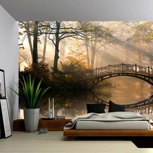 Autumn Park - Large Wall Mural, Self-adhesive Vinyl Wallpaper, Peel & Stick fabric wall decal