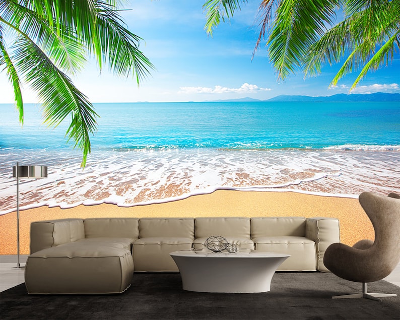 Palm And Tropical Beach Self Adhesive Vinyl Wallpaper Peel And Stick
