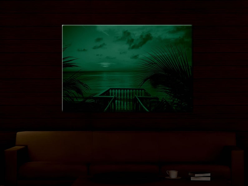 Glow in the Dark Canvas Wall Art Summer Deck Sunset Ocean Etsy