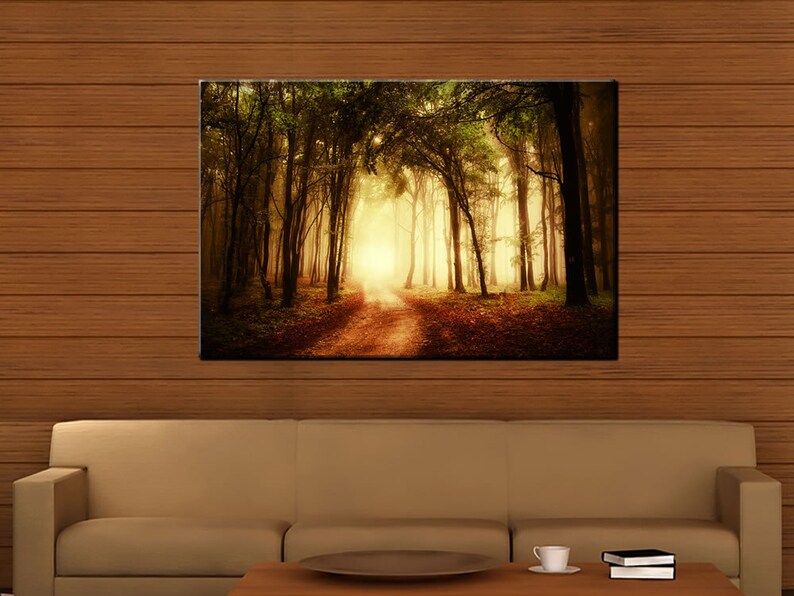 Glow in the Dark Canvas Wall Art Autumn Golden Forest Path Etsy