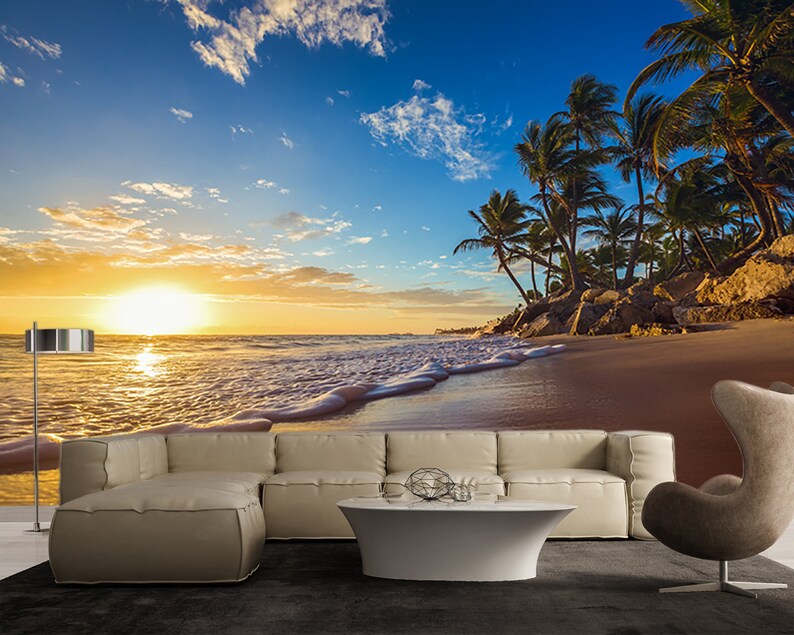 Tropical Sunrise Palm Beach Large Wall Mural Selfadhesive Etsy