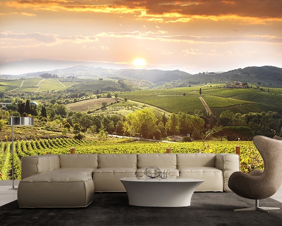 Italy Tuscany Sunrise Vineyards Large Wall Mural - Tuscany Wall Murals Italy Tuscany Sunrise Vineyards Large Wall Mural - Tuscany Wall Murals