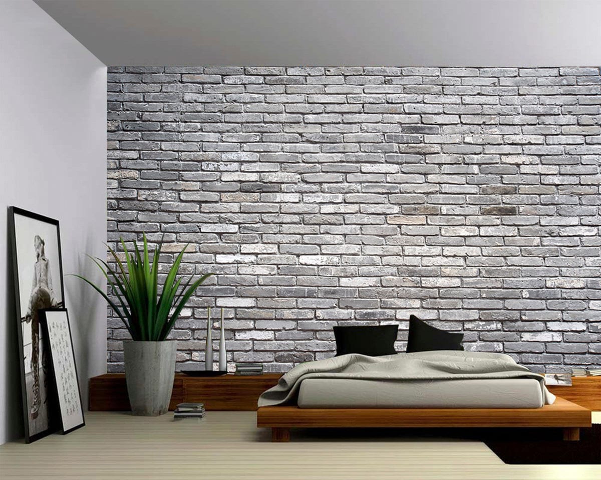 Grey brick wall living room deals