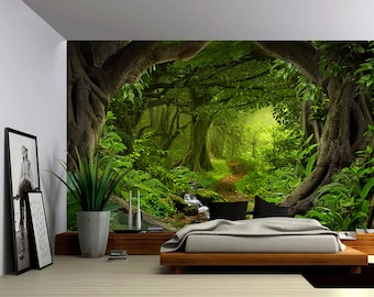 Fantasy Enchanted Magical Forest - Large Wall Mural, Self-adhesive Vinyl Wallpaper, Peel & Stick fabric wall decal