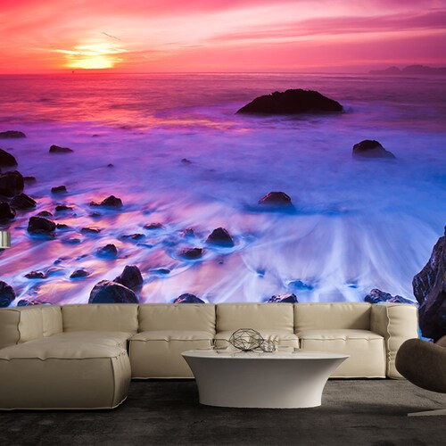 Purple Ocean Sunset Large Wall Mural Selfadhesive Vinyl Etsy