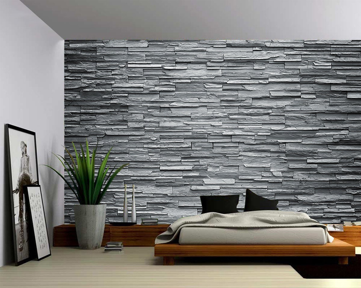 Muriva Bluff Slate Stone Brick Effect Wallpaper J27409  Grey  I Want  Wallpaper
