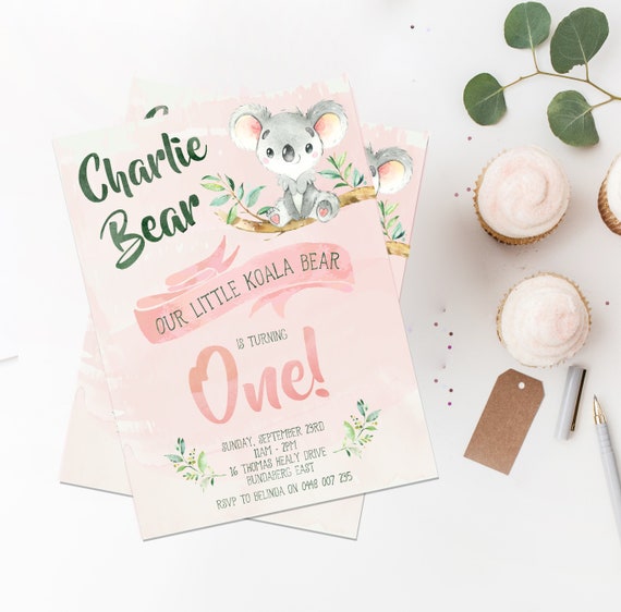 Koala Bear Birthday Invitation - Printable - First Birthday / Rustic Il_570xn