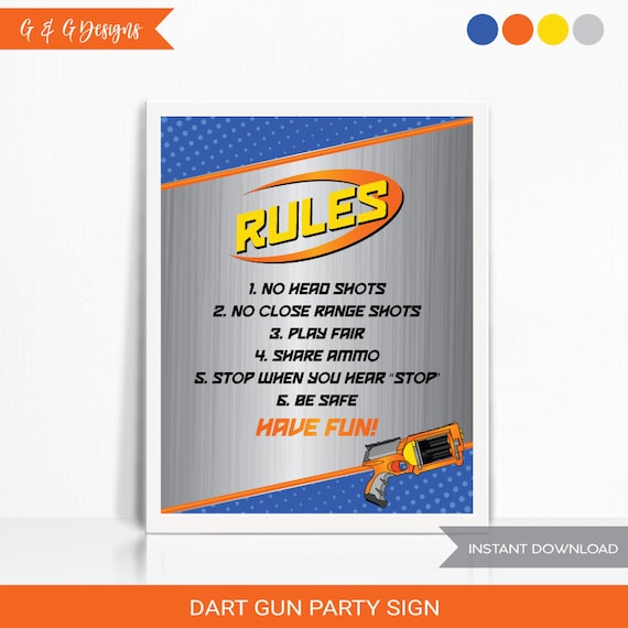 Dart Gun Rules Party Sign Printable Instant Download | Etsy