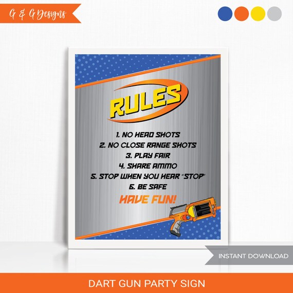 Dart Gun Rules Party Sign - Printable - Instant Download Il_570xn
