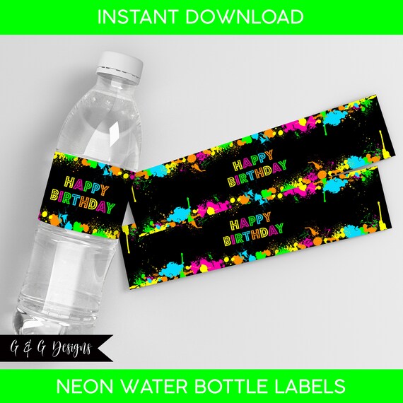 Neon Party / Glow in the Dark Water Bottle Labels - instant download, printable Il_570xn