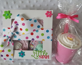 Receiving Blanket Cupcake Gift Set, Baby Shower Gift, Washcloth Cupcakes, Onesie Cupcakes, Unique Baby Gift