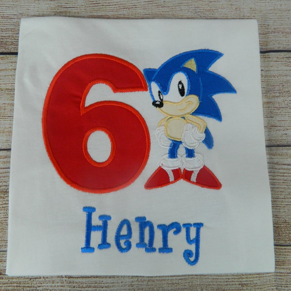 Embroidered Hedgehog Birthday T-Shirt, Sonic The Hedgehog Birthday Shirt, Sonic 6th Birthday Shirt,  Video Game Party Shirt, Numbers 1-9