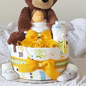 Bear diaper cake, Boy diaper cake, Baby shower centerpiece decoration, Baby diaper cake, Baby shower gift, Unique baby gift, New mom gift