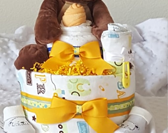 Bear diaper cake, Boy diaper cake, Baby shower centerpiece decoration, Baby diaper cake, Baby shower gift, Unique baby gift, New mom gift