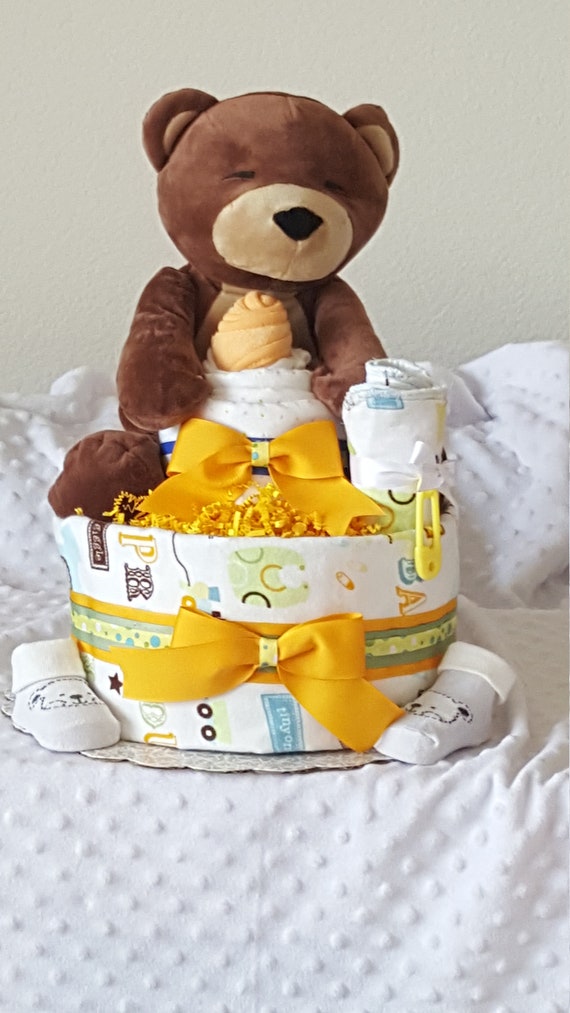 Bear Diaper Cake Boy Diaper Cake Baby Shower Centerpiece Decoration Baby Diaper Cake Baby Shower Gift Unique Baby Gift New Mom Gift