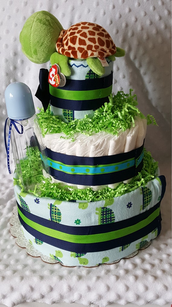 Petit Gateau De Couche De Tortue Theme De Douche De Bebe De Etsy