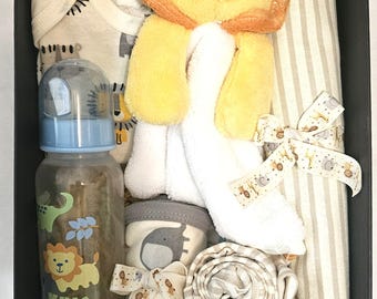 Organic Cotton Baby Gift Box, Bodysuit, Blanket, Toy