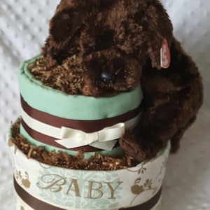 Dog Theme Diaper Cake, Baby Shower Gift, Puppy Diaper Cake, New Mom Gift, Baby Shower Centerpiece, Neutral Diaper Cake, Hospital Gift