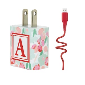Floral Letter Set | Monogrammed Charger | Type C | Portable Charger | Stocking Stuffer
