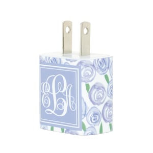 Personalized Monogram Charger, Floral Pattern, Custom Phone Accessory